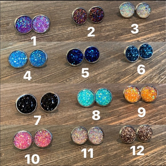 Dainty Druzy Round Earring - Picture 8 of 8